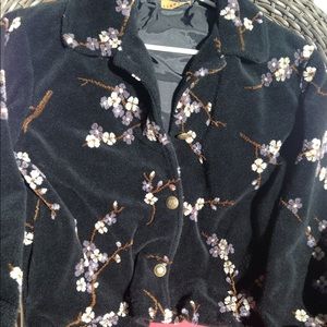 Black & cherry blossoms fleece jacket "Tsunami"